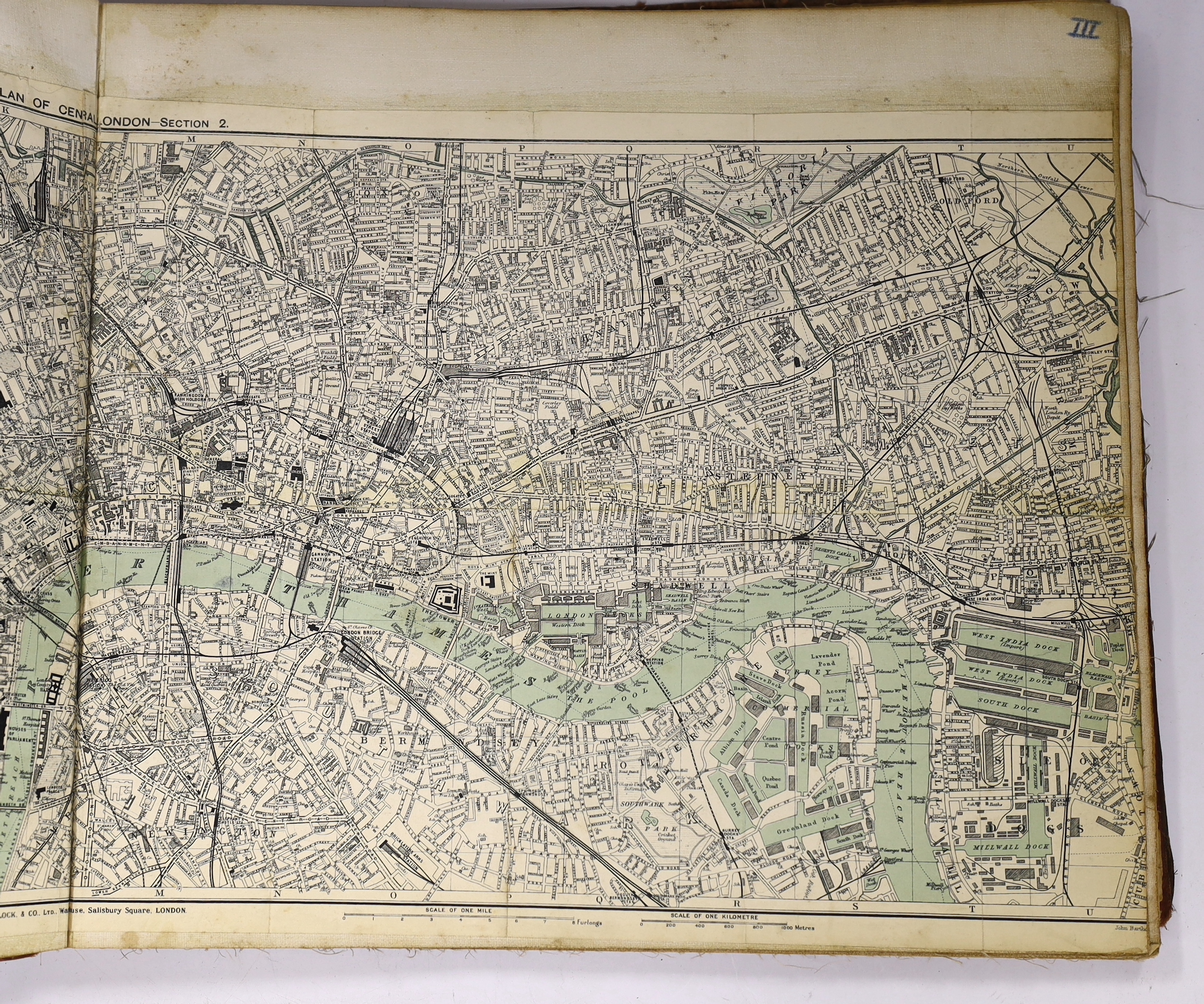 Ordnance Survey Atlas of England and Wales: quarter inch to the mile. engraved title and 24 d-page coloured maps (on linen), errata slip, (2)pp. index map and scales /key, (21)pp. index of places, and extra illustrated w